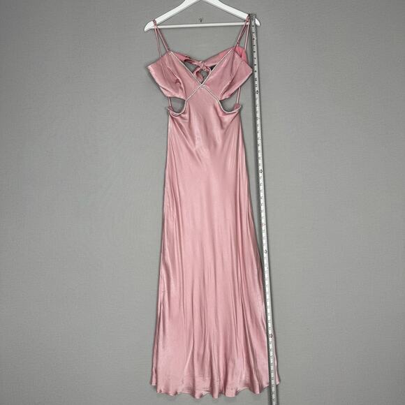 Bardot Dress Womens 8 Blush Pink Rome Diamonte Slip Cutout Maxi Gown Prom Formal - Picture 12 of 16